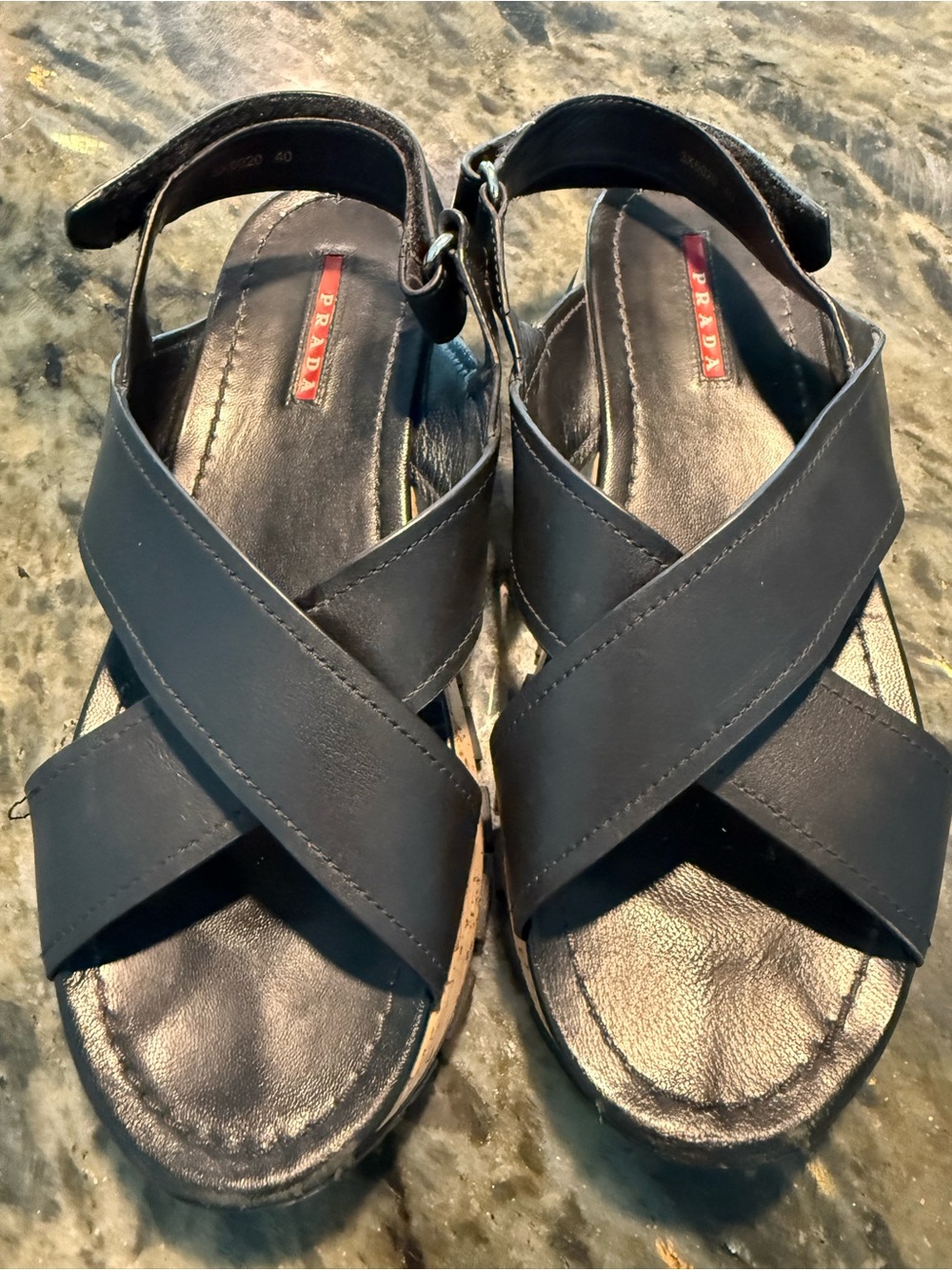 Prada Black Leather Crisscross Ankle-Strap Sandals